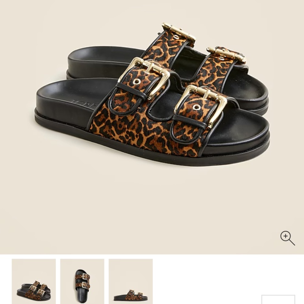 J Crew Colbie wide-strap buckle sandals in leopard-print calf hair